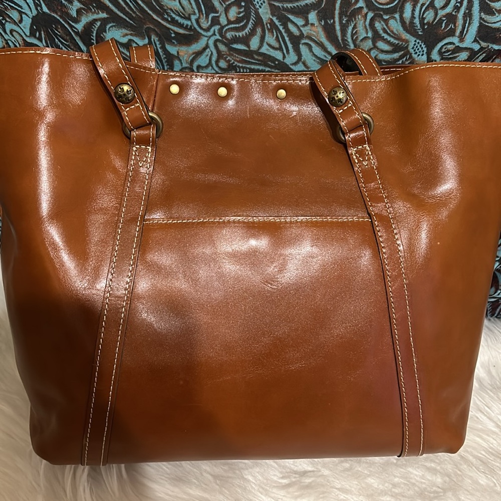 Patricia Nash Brown Leather Studded Tote with Gold Hardware - Picture 7 of 12